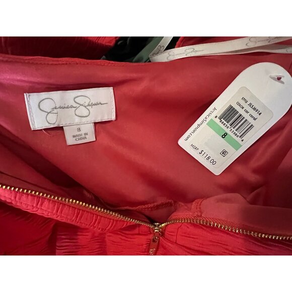 Jessica Simpson Coral Fit & Flare Dress Sz 8 (Medium) Womens Orange Zip Front Cu - Picture 3 of 14